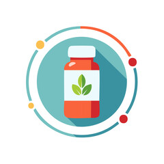 Organic medicine bottle with plant leaves symbol for natural health and wellness concept