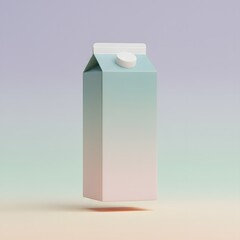 Minimalist 3D render of a floating milk carton with a soft pastel gradient, a concept for modern beverage packaging design