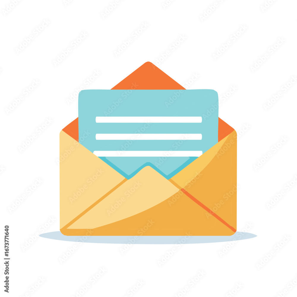 Poster vector art of open email envelope with document inside for digital communication