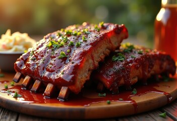 tender slow cooked barbecue ribs rich smoky glaze mouthwatering bbq delight savory flavor experience, cooking, meat, dinner, feast, fork, juicy, sauce, smoke