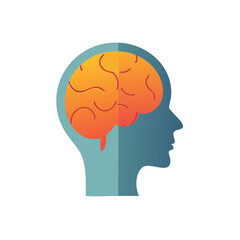 Illustration of a brain inside a head, conceptual design for mental health and psychology