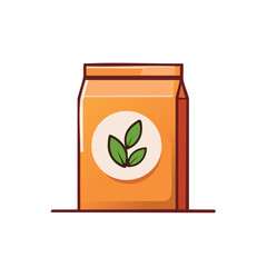 Illustration of a stylized orange package with a round design containing green leaves