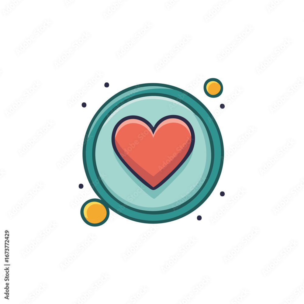 Aufkleber stylized red heart inside teal circle with abstract dots and circles