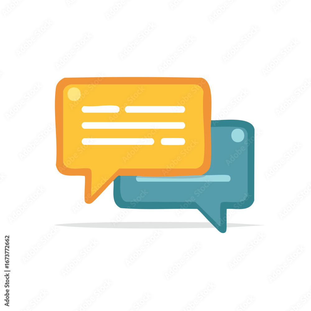 Poster graphic illustration of two overlapping speech bubbles conversation chatting messaging with simple d