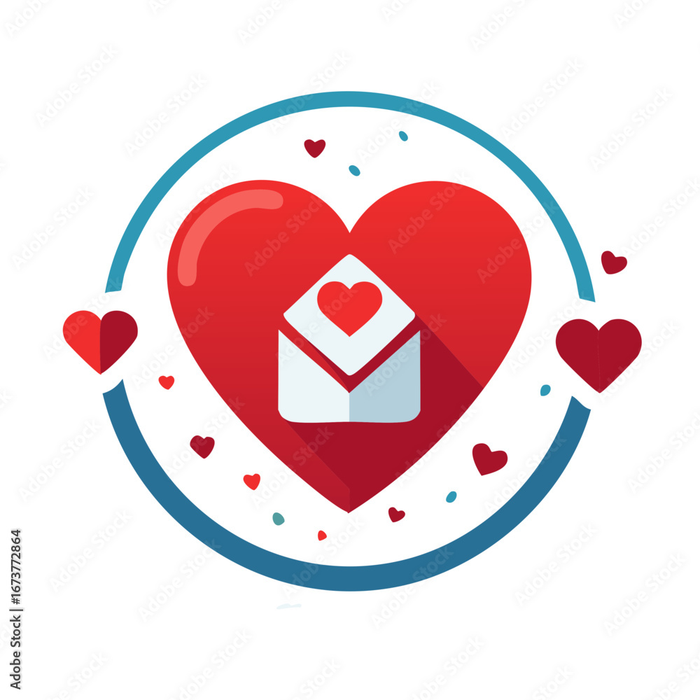 Aufkleber digital love message icon showing heart with envelope and small floating hearts