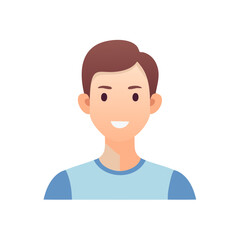 Cartoon Portrait of a Young Man Smiling with Brown Hair and a Blue Shirt in a Vector Style