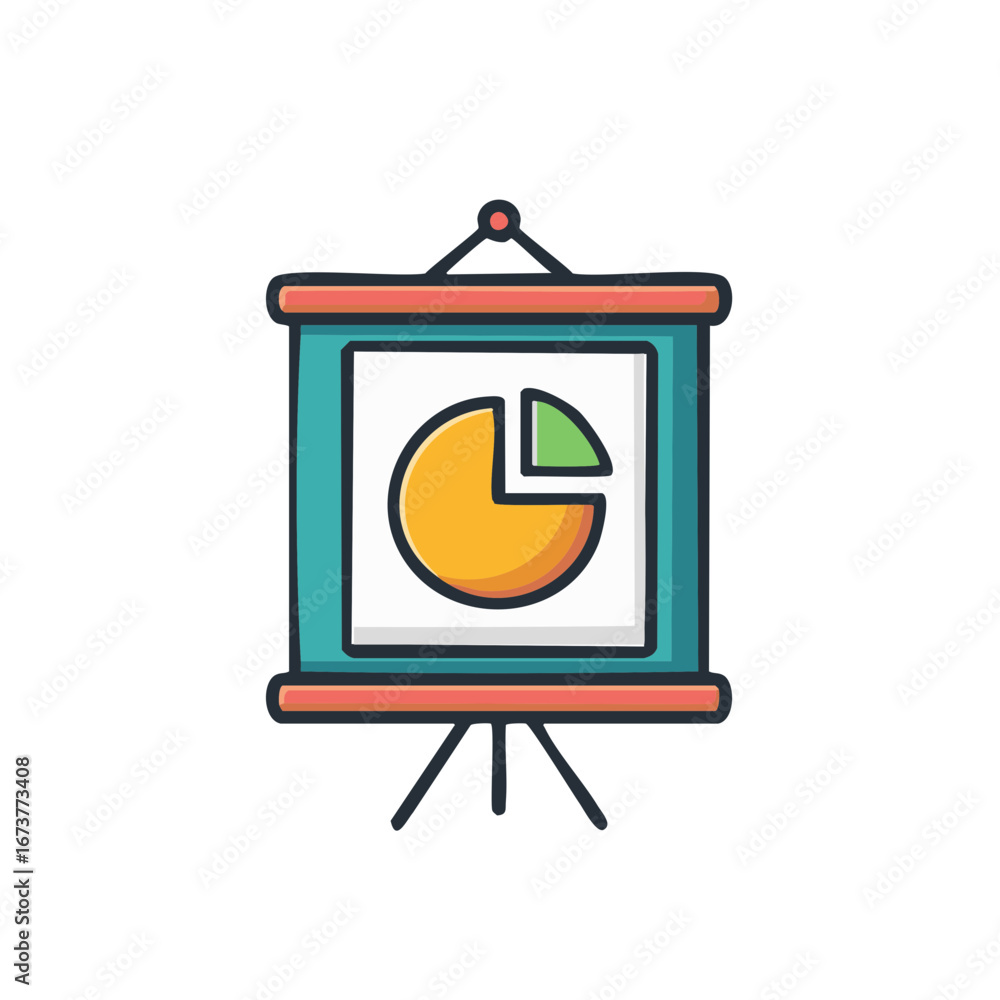 Poster presentation board with pie chart, financial report, business statistics, and data analysis represen