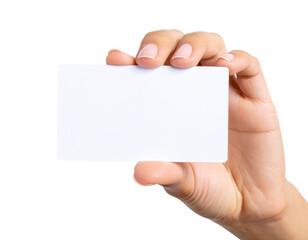 Realistic Human Hand Holding Blank White Card, Isolated PNG