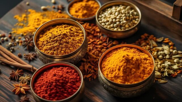 Colorful Spices Aromatic Bowls of Culinary Delights and Flavorful Ingredients
