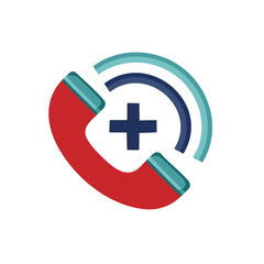 Fototapeta premium Medical Emergency Phone Call Icon with Plus Symbol and Signal Waves