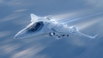 Futuristic, sleek, white aircraft in flight