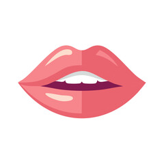 Stylized Woman's Mouth with Pink Lips and White Teeth Cartoon Illustration