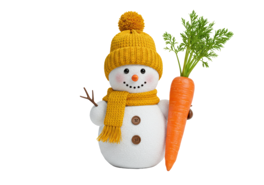 Isolated Snowman with Yellow Hat and Carrot, a whimsical and festive holiday decoration