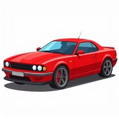 Vector flat design illustration of a red sports car on a clean white isolated background, showcasing sleek lines and a modern, dynamic look perfect for automotive themes