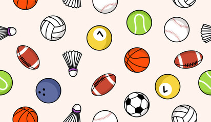 Cute mix sport balls pattern background vector design