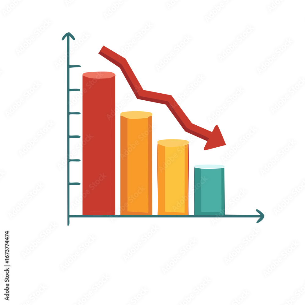 Aufkleber falling bar graph with a red arrow indicating decline and a rising scale