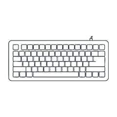 Exploring keyboard designs technology workspace graphic art minimalist style overhead view creative concepts. Outline vector illustration