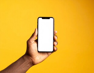 White smartphone screen mockup held by hand, isolated on clean background, perfect for app or UI presentation
