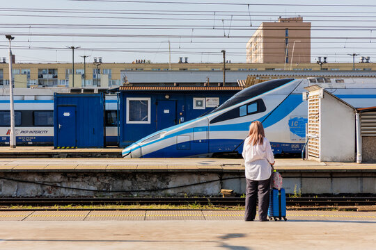 Warsaw, Poland - August 14, 2025: Express InterCity Premium train on Warsaw East railway station in Warsaw