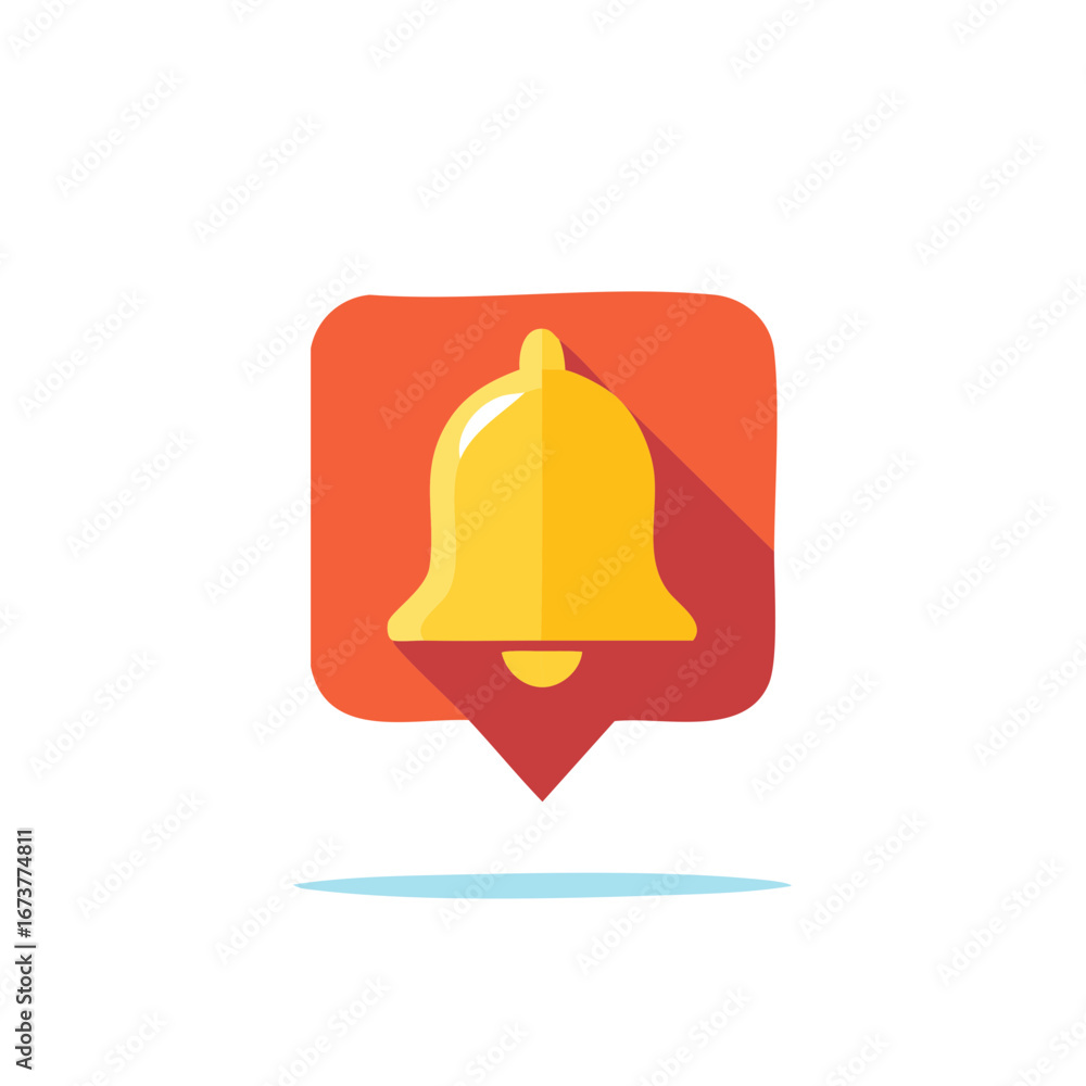 Poster yellow bell on an orange square with pointer notifying a new notification
