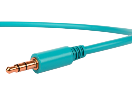 Straight Turquoise Audio Jack Cable with Shiny Copper Tip, Isolated Transparent PNG