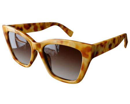 Tortoiseshell cat eye sunglasses with brown gradient lenses, retro style eyewear accessory, fashionable and stylish, isolated on transparency background, modern and vintage vibe