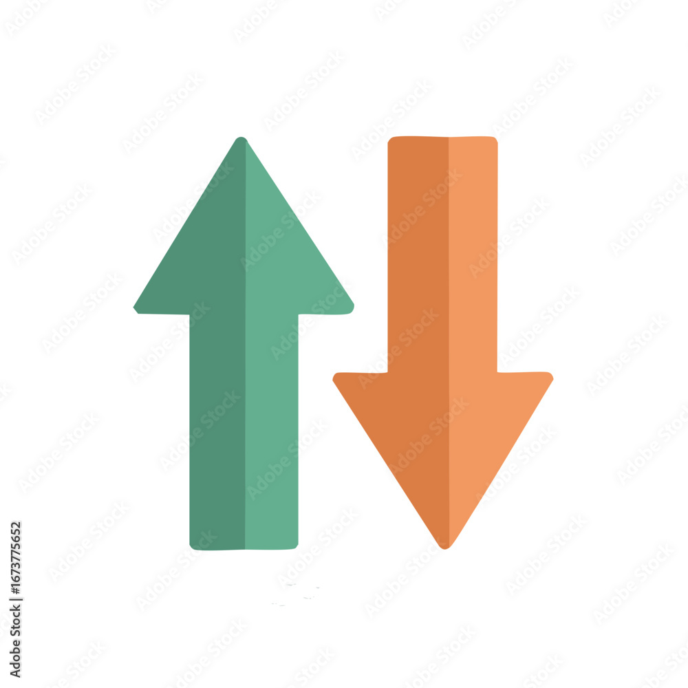 Poster green up arrow and orange down arrow icon symbolizing direction change data flow transfer growth dec