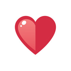 Red heart shape graphic with a glossy design element for love, romance, and valentines day.