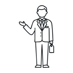 Business presentation by professional man in suit modern office environment digital illustration. Outline vector illustration