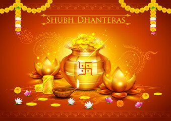 illustration of golden lotus shaped diya on abstract Diwali background