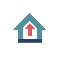 House icon with upward arrow representing real estate, growth, and success