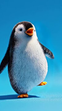 Charming 3D Render of a Photorealistic Penguin Standing on a Crisp, Light Blue Background