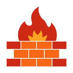 red brick wall with fire