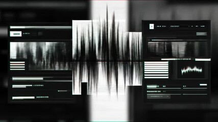 Abstract digital display with distorted audio waveforms and video feed - Powered by Adobe