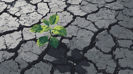 Evocative vector representation of emerging life within a rugged, burnt landscape that underscores the complex interplay between destruction and rejuvenation amidst overwhelming climate turmoil
