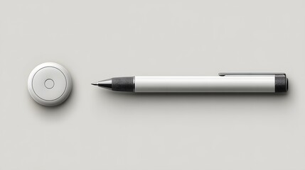 Minimalist Business Illustration: A sleek pen and button design symbolizing budget deficit management and strategic financial planning in a modern, abstract style