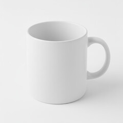 Matte white ceramic coffee mug on pure white background with soft diffusion and clean edge focus