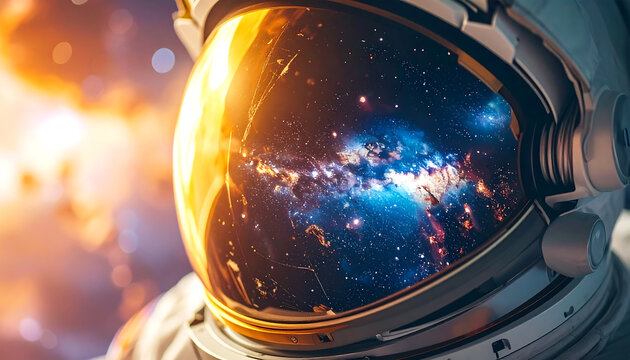 Astronaut Helmet Reflecting the Galaxy.