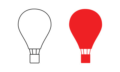 Hot Air Balloon with Basket white and red Color vector icon Set. Flat air balloon. Fly balloon vector icon. Hot gas balloon icon. Flight Balloon for Travel Pictogram.