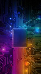 Colorful circuit board with central chip