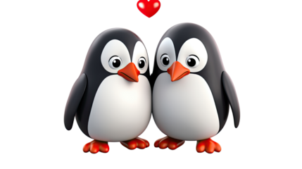 Two Penguins Love Art Romantic Animal Illustration Isolated on White Background