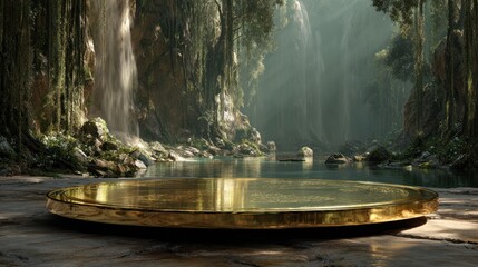 Golden platform in lush natural setting