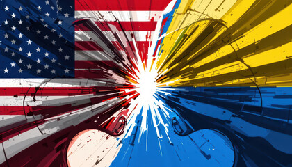 Conflict and unity us and ukraine relations political art digital canvas abstract design dynamic perspective