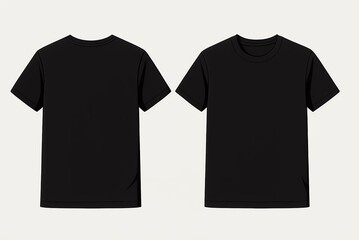 Mock up illustration  of Bella Canvas black t-shirt, back and front image on a white background, flat design