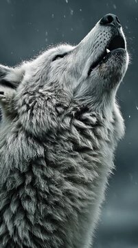 High-Quality 3D Render of a Majestic Realistic Wolf Howling against a Stark Charcoal Gray Background