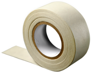 Roll of masking tape with textured surface, beige color, adhesive strip partially unrolled, commonly used for painting, crafting, and art projects, isolated on transparency background