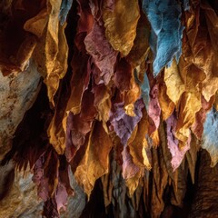 Naklejka premium Vivid cave interior featuring stunning drapery rock formations.