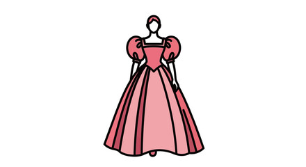Elegant Pink Gown with Puffed Sleeves Illustration