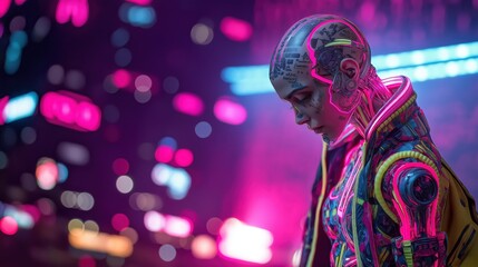 Futuristic Cyberpunk Androids in Neon Pink Sci-Fi Style