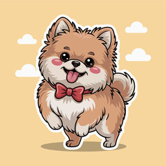 Cute Fluffy Pomeranian Dog Cartoon – Kawaii Style Puppy Illustration